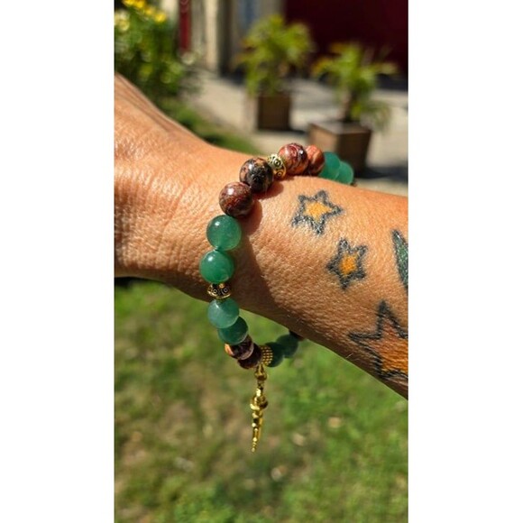 Leopard Jasper, Green Aventurine with Key Charm Bracelet - Picture 5 of 7